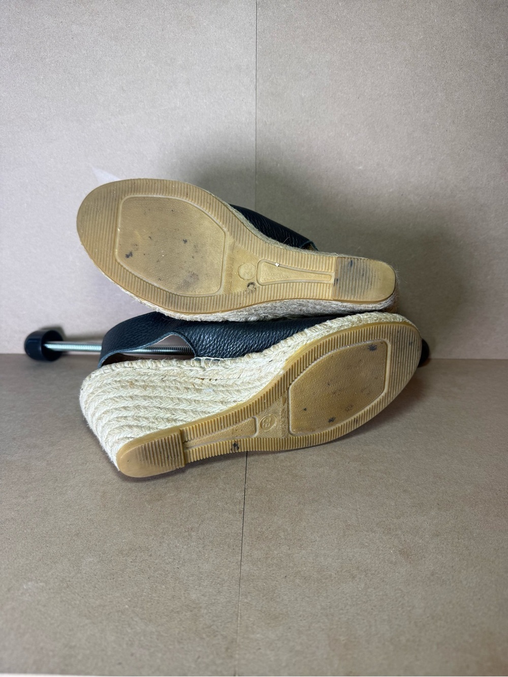 Maypol Black Leather Peep Toe Slingback Espadrille Sandals 3" Size US 7.5/8 - Picture 6 of 9
